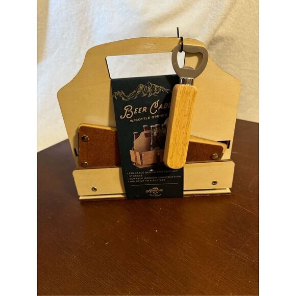 NWT wooden beverage caddy with opener - Picture 1 of 3